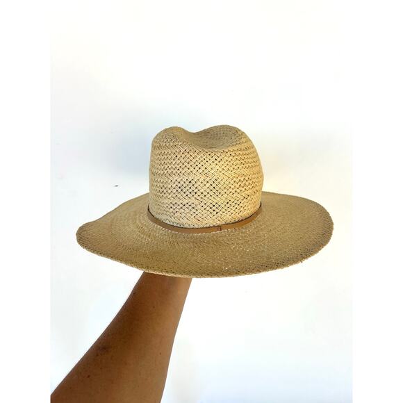 Janessa Leone Hart Straw Fedora Small Jute Packable Summer Sun Tan Neutral